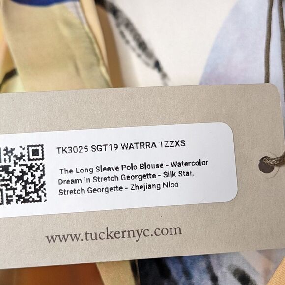 Tucker Long Sleeve Polo Blouse Watercolor Dream in Stretch Georgette Silk Floral - Picture 4 of 9